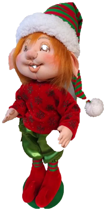 Duende con traje navideño, producto artesanal de tela de Manualidades Hilda